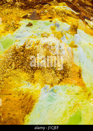 Mineral formations at sulphur lake Dallol in a volcanic crater in the Danakil Depression, northeast of the Erta Ale Range in Ethiopia. The lake with i Stock Photo