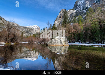 Mirror Lake at winter - Yosemite National Park, California, USA Stock Photo