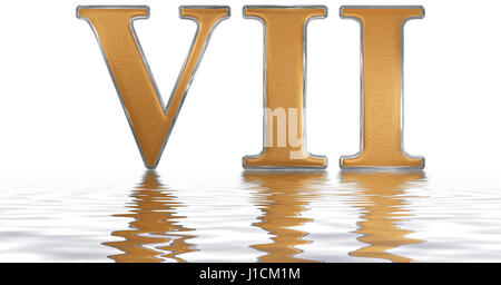 Roman numeral VII, septem, 7, seven, reflected on the water surface, isolated on  white, 3d render Stock Photo