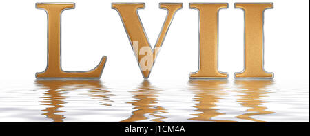 Roman numeral LVII, septem et quinquaginta, 57, fifty seven, reflected on the water surface, isolated on  white, 3d render Stock Photo