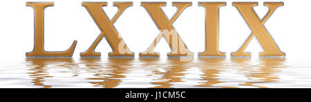 Roman numeral LXXIX, novem et septuaginta, 79, seventy nine, reflected on the water surface, isolated on  white, 3d render Stock Photo