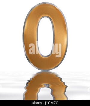 Numeral 0, zero, reflected on the water surface, isolated on  white, 3d render Stock Photo