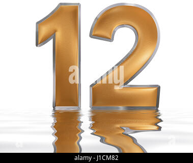 Numeral 12, twelve, reflected on the water surface, isolated on  white, 3d render Stock Photo