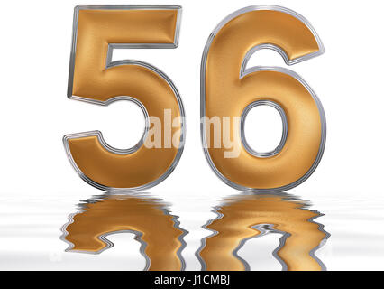 Numeral 56, fifty six, reflected on the water surface, isolated on  white, 3d render Stock Photo