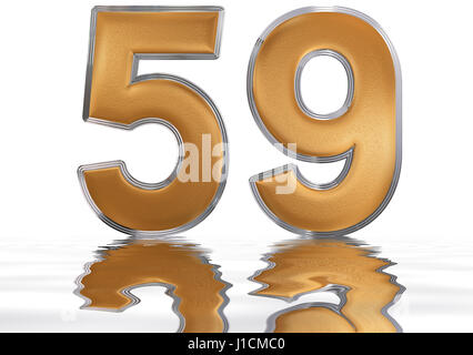 Numeral 59, fifty nine, reflected on the water surface, isolated on  white, 3d render Stock Photo