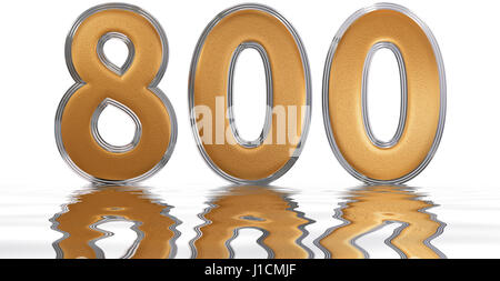 Numeral 800, reflected on the water surface, isolated on  white, 3d render Stock Photo