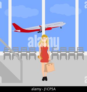 Woman at the International Airport Stock Vector