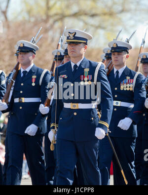 US Coast Guard Honor Guard marching during parade - Washington, DC USA Stock Photo