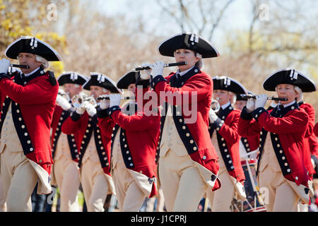 The US Army Old Guard Fife and Drum Corps at a street parade - Washington, DC USA Stock Photo