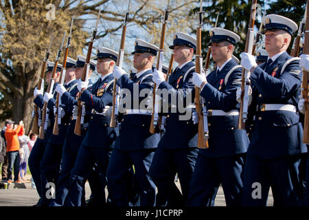 US Coast Guard Ceremonial Honor Guard marching in parade - USA Stock Photo