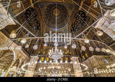 Cairo, Egypt - March 9, 2017: Interior of the Mohamed Ali mosque, located in the Saladin Citadel on the Mokkatam hill in Cairo. Stock Photo