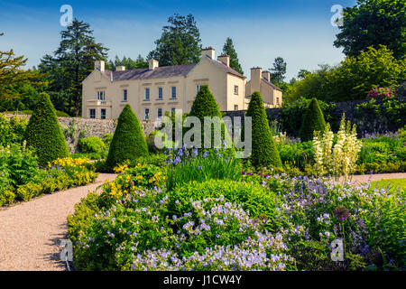 A colourful herbaceous border in the Upper Walled Garden at Aberglasney House and Gardens,Llangathen, Carmarthenshire, Wales, UK Stock Photo