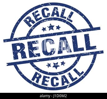 Grunge blue recall round rubber seal stamp on white background Stock ...