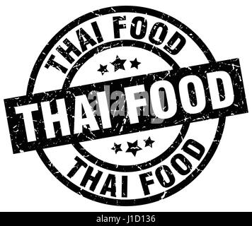 thai food round grunge black stamp Stock Vector