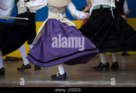 Dancing. Asturias traditional costume Stock Photo