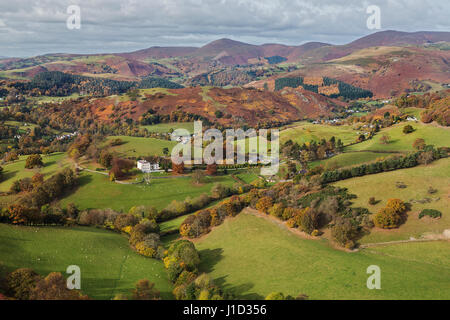 View looking northwest from Castell Dinas Bran towards Llantysilio Mountain and Maesyrychen Mountain right near Llangollen North Wales UK November Stock Photo