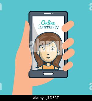 community online with hand holdign smartphone Stock Vector