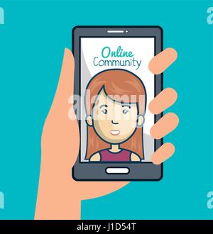 community online with hand holdign smartphone Stock Vector