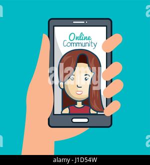 community online with hand holdign smartphone Stock Vector