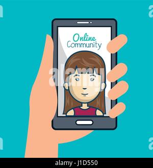 community online with hand holdign smartphone Stock Vector