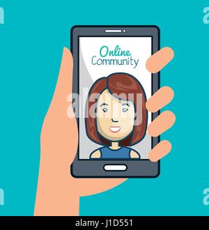 community online with hand holdign smartphone Stock Vector