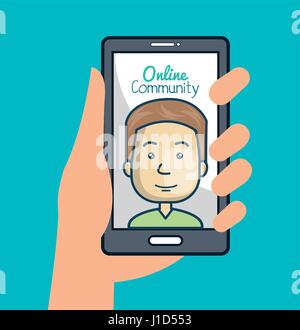 community online with hand holdign smartphone Stock Vector