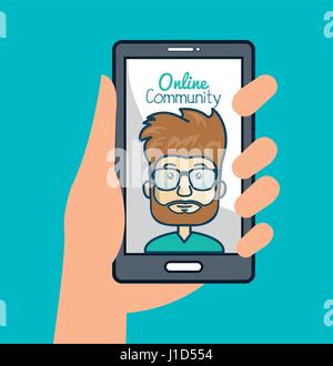 community online with hand holdign smartphone Stock Vector