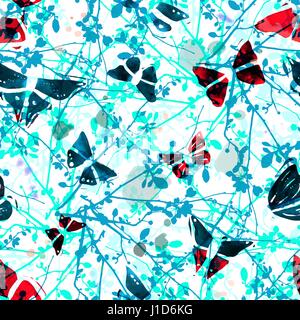 Seamless vector pattern with butterflies and branches Stock Vector