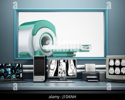 Magnetic Resonance Imaging MRI device and computer systems. Stock Photo