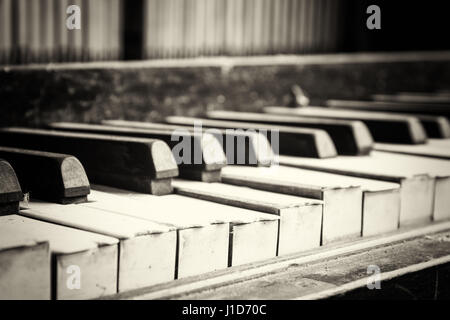 Keys from an old broken and damaged piano Stock Photo