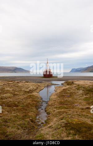 Ship,wreck on the beach of Petreksfjoerdur, North-West Iceland, Northern Europe Stock Photo