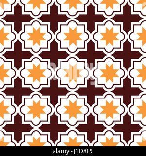Moroccan tiles design, seamless brown and orange pattern, geometric background Stock Vector