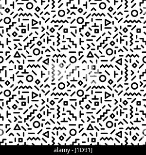 Trendy memphis style seamless pattern inspired by 80s, 90s retro fashion design. Black and white hipster backdrop. Abstract geometric background from eighties Stock Vector