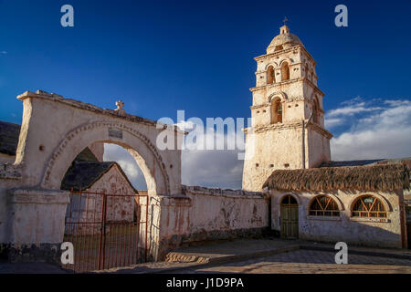 Small old church on the Plaza de Armas in a small bolivian Town Curahuara near Oruro Stock Photo