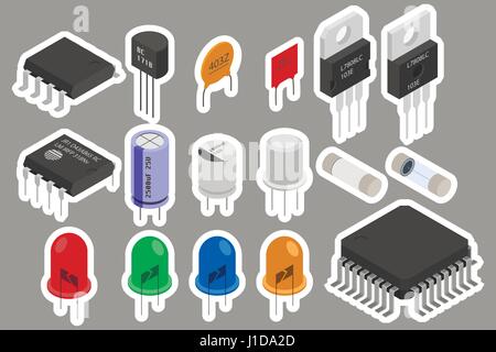 Electronic components stickers Stock Vector