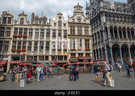 BRUSSELS - JUL 30, 2014: view of the famous Grand Place (Grote Markt) - the central square of Brussels. Grand Place was named by UNESCO as a World Her Stock Photo