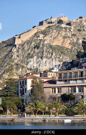 Nafplio town and Palamidi castle in Peloponnese, Greece Stock Photo