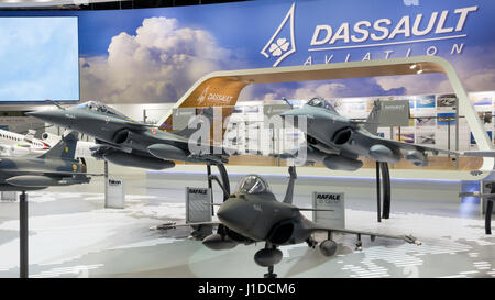 PARIS - LE BOURGET - JUN 18, 2015: Mock-up planes at a stand of the French aircraft manufacturer Dassault Aviation during the 51st  International Pari Stock Photo