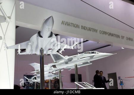 PARIS - LE BOURGET - JUN 18, 2015: Mock-up airplanes at a stand of the Aviation Industry Corporation of China during the 51st  International Paris Air Stock Photo