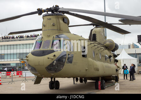 PARIS - LE BOURGET - JUN 18, 2015: US Army Boeing CH-47F Chinook helicopter at the 51st International Paris Air show Stock Photo