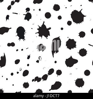 Black ink drops on white, seamless pattern Stock Vector