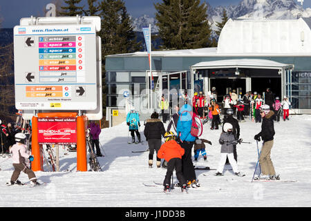 FLACHAU, AUSTRIA - DEC 27: Ski pistes near the ski resort town of Flachau, Austriaon Dec 27, 2012. These pistes are part of the Ski Armada network, th Stock Photo