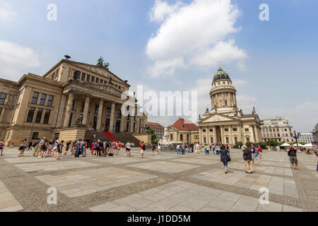 BERLIN, GERMANY - MAY 23, 2014: German Cathedral and the Concert Hall on the Gendarmenmarkt Square in Berlin, Germany. Stock Photo