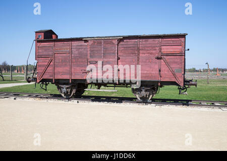 Cattle wagon for transporting prisoners at Auschwitz Birkenau Stock Photo