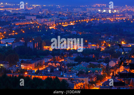 Night shot of cityscape. Kielce, Poland, Holy Cross Mountains. Stock Photo