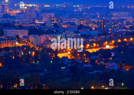 Night shot of cityscape. Kielce, Poland, Holy Cross Mountains. Stock Photo