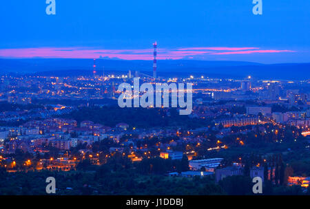 Night shot of cityscape. Kielce, Poland, Holy Cross Mountains. Stock Photo