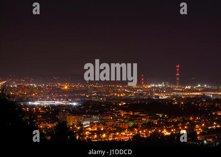 Night shot of cityscape. Kielce, Poland, Holy Cross Mountains. Stock Photo