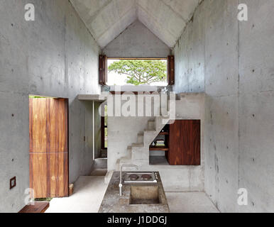 Overall interior view. Casa Tiny, Puerto Escondido, Mexico. Architect: Aranza de Ariño, 2016. Stock Photo