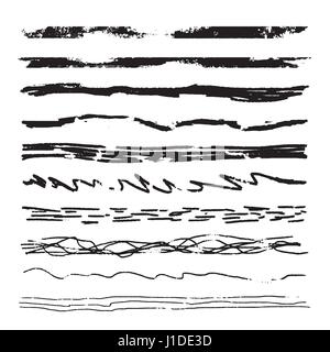 Large set of pencil grunge brushes. Hand drawn ink strokes isolated on white Stock Vector